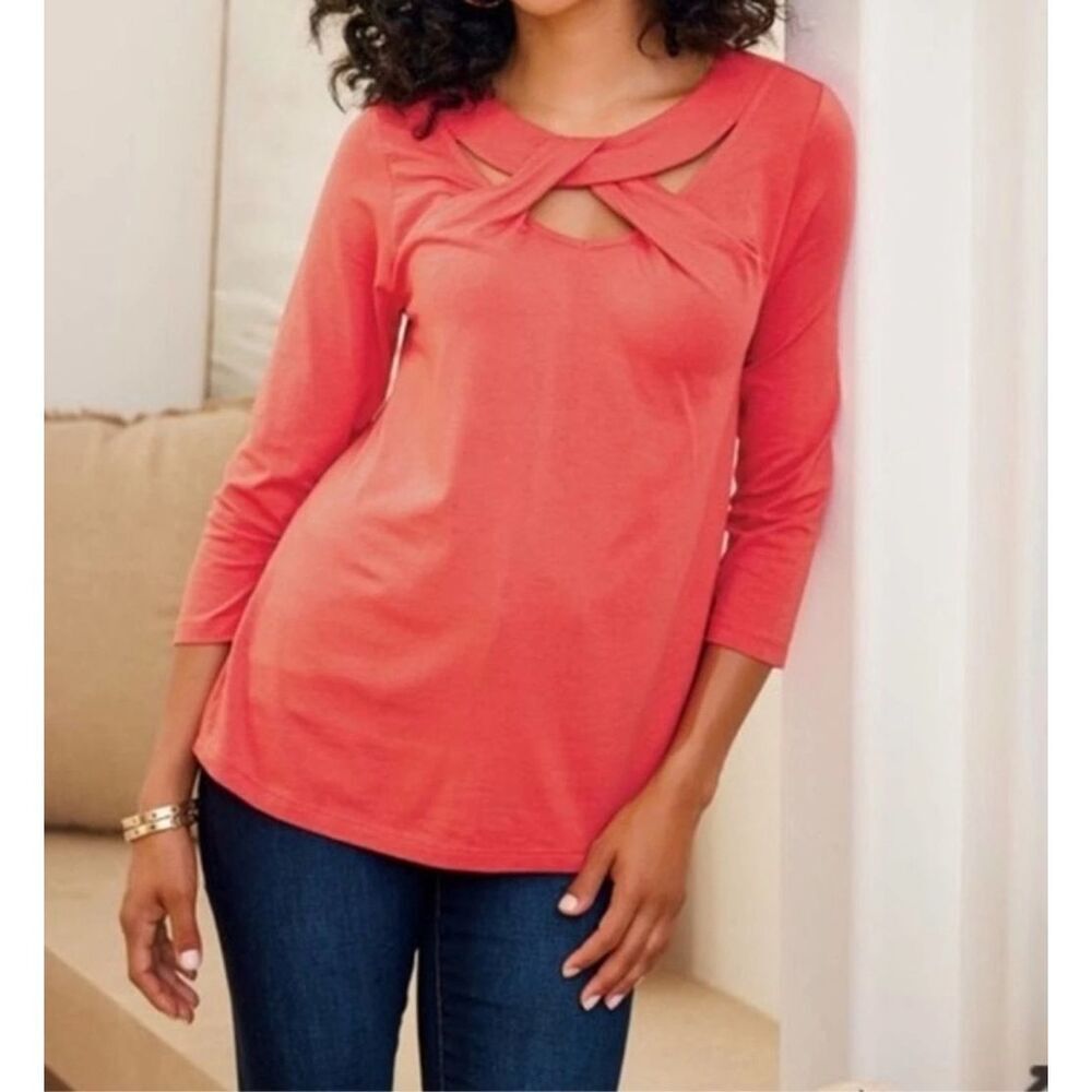 Soft Surroundings Cerulean Keyhole‎ Top Coral Sz L